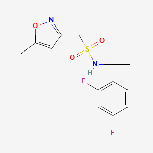 molecular formula C15H16F2N2O3S B6760968 N-[1-(2,4-difluorophenyl)cyclobutyl]-1-(5-methyl-1,2-oxazol-3-yl)methanesulfonamide 