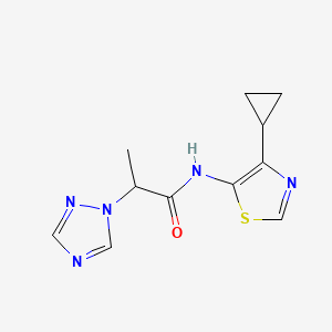 molecular formula C11H13N5OS B6760996 N-(4-cyclopropyl-1,3-thiazol-5-yl)-2-(1,2,4-triazol-1-yl)propanamide 