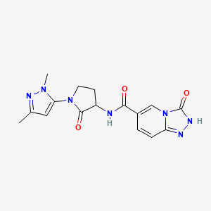 molecular formula C16H17N7O3 B6761000 N-[1-(2,5-dimethylpyrazol-3-yl)-2-oxopyrrolidin-3-yl]-3-oxo-2H-[1,2,4]triazolo[4,3-a]pyridine-6-carboxamide 