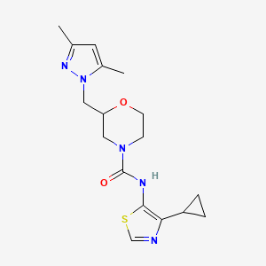 molecular formula C17H23N5O2S B6761023 N-(4-cyclopropyl-1,3-thiazol-5-yl)-2-[(3,5-dimethylpyrazol-1-yl)methyl]morpholine-4-carboxamide 