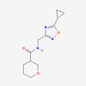 molecular formula C12H17N3O3 B6761160 N-[(5-cyclopropyl-1,2,4-oxadiazol-3-yl)methyl]oxane-3-carboxamide 