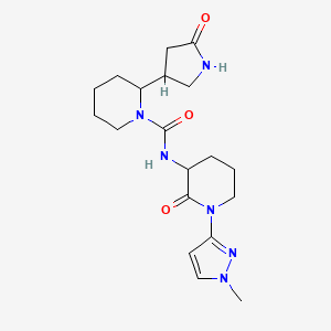 molecular formula C19H28N6O3 B6761178 N-[1-(1-methylpyrazol-3-yl)-2-oxopiperidin-3-yl]-2-(5-oxopyrrolidin-3-yl)piperidine-1-carboxamide 