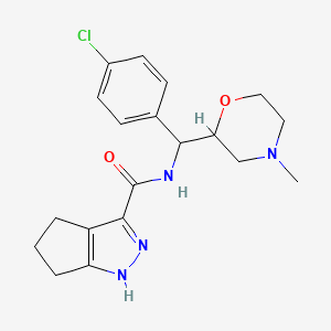 molecular formula C19H23ClN4O2 B6761337 N-[(4-chlorophenyl)-(4-methylmorpholin-2-yl)methyl]-1,4,5,6-tetrahydrocyclopenta[c]pyrazole-3-carboxamide 