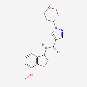 molecular formula C20H25N3O3 B6761448 N-(4-methoxy-2,3-dihydro-1H-inden-1-yl)-5-methyl-1-(oxan-4-yl)pyrazole-4-carboxamide 