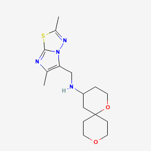 molecular formula C16H24N4O2S B6761455 N-[(2,6-dimethylimidazo[2,1-b][1,3,4]thiadiazol-5-yl)methyl]-1,9-dioxaspiro[5.5]undecan-4-amine 