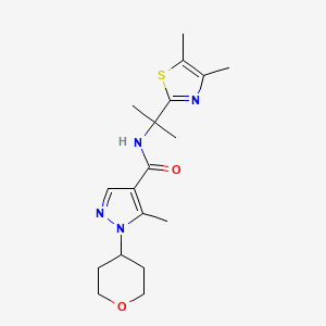 molecular formula C18H26N4O2S B6761522 N-[2-(4,5-dimethyl-1,3-thiazol-2-yl)propan-2-yl]-5-methyl-1-(oxan-4-yl)pyrazole-4-carboxamide 