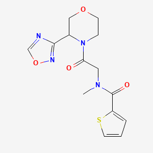 molecular formula C14H16N4O4S B6761538 N-methyl-N-[2-[3-(1,2,4-oxadiazol-3-yl)morpholin-4-yl]-2-oxoethyl]thiophene-2-carboxamide 