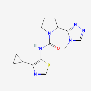 molecular formula C14H18N6OS B6761631 N-(4-cyclopropyl-1,3-thiazol-5-yl)-2-(4-methyl-1,2,4-triazol-3-yl)pyrrolidine-1-carboxamide 