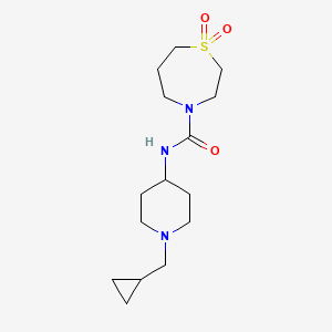 molecular formula C15H27N3O3S B6761669 N-[1-(cyclopropylmethyl)piperidin-4-yl]-1,1-dioxo-1,4-thiazepane-4-carboxamide 