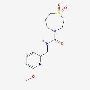 molecular formula C13H19N3O4S B6761672 N-[(6-methoxypyridin-2-yl)methyl]-1,1-dioxo-1,4-thiazepane-4-carboxamide 