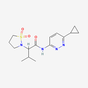 molecular formula C15H22N4O3S B6761683 N-(6-cyclopropylpyridazin-3-yl)-2-(1,1-dioxo-1,2-thiazolidin-2-yl)-3-methylbutanamide 