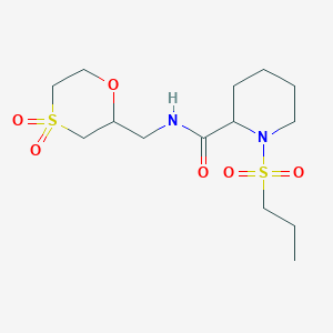 molecular formula C14H26N2O6S2 B6761839 N-[(4,4-dioxo-1,4-oxathian-2-yl)methyl]-1-propylsulfonylpiperidine-2-carboxamide 