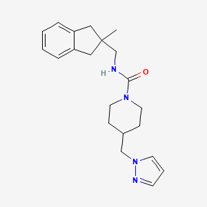 molecular formula C21H28N4O B6761972 N-[(2-methyl-1,3-dihydroinden-2-yl)methyl]-4-(pyrazol-1-ylmethyl)piperidine-1-carboxamide 