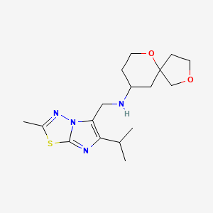 molecular formula C17H26N4O2S B6762135 N-[(2-methyl-6-propan-2-ylimidazo[2,1-b][1,3,4]thiadiazol-5-yl)methyl]-2,6-dioxaspiro[4.5]decan-9-amine 