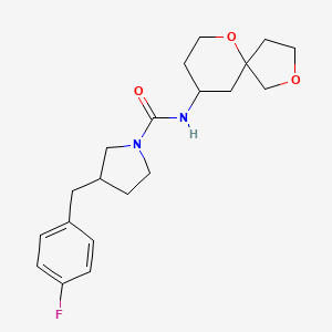 molecular formula C20H27FN2O3 B6762417 N-(2,6-dioxaspiro[4.5]decan-9-yl)-3-[(4-fluorophenyl)methyl]pyrrolidine-1-carboxamide 