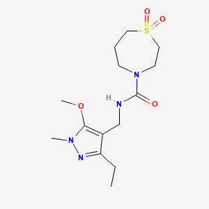 molecular formula C14H24N4O4S B6762607 N-[(3-ethyl-5-methoxy-1-methylpyrazol-4-yl)methyl]-1,1-dioxo-1,4-thiazepane-4-carboxamide 