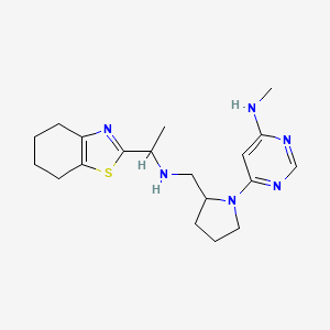 molecular formula C19H28N6S B6762651 N-methyl-6-[2-[[1-(4,5,6,7-tetrahydro-1,3-benzothiazol-2-yl)ethylamino]methyl]pyrrolidin-1-yl]pyrimidin-4-amine 