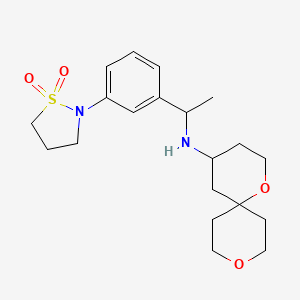 molecular formula C20H30N2O4S B6762668 N-[1-[3-(1,1-dioxo-1,2-thiazolidin-2-yl)phenyl]ethyl]-1,9-dioxaspiro[5.5]undecan-4-amine 