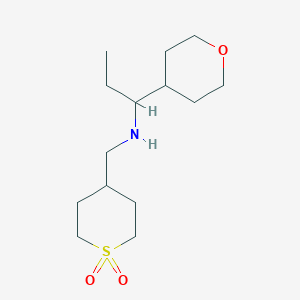 molecular formula C14H27NO3S B6762678 N-[(1,1-dioxothian-4-yl)methyl]-1-(oxan-4-yl)propan-1-amine 