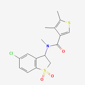 molecular formula C16H16ClNO3S2 B6762702 N-(5-chloro-1,1-dioxo-2,3-dihydro-1-benzothiophen-3-yl)-N,4,5-trimethylthiophene-3-carboxamide 