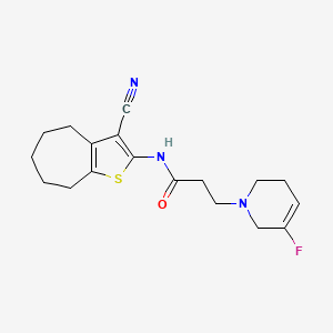 molecular formula C18H22FN3OS B6762707 N-(3-cyano-5,6,7,8-tetrahydro-4H-cyclohepta[b]thiophen-2-yl)-3-(5-fluoro-3,6-dihydro-2H-pyridin-1-yl)propanamide 