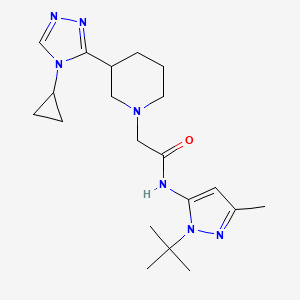 molecular formula C20H31N7O B6762739 N-(2-tert-butyl-5-methylpyrazol-3-yl)-2-[3-(4-cyclopropyl-1,2,4-triazol-3-yl)piperidin-1-yl]acetamide 