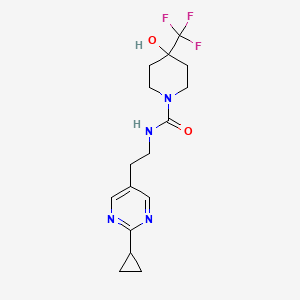 molecular formula C16H21F3N4O2 B6762764 N-[2-(2-cyclopropylpyrimidin-5-yl)ethyl]-4-hydroxy-4-(trifluoromethyl)piperidine-1-carboxamide 