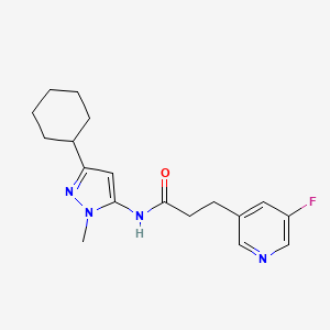 molecular formula C18H23FN4O B6762802 N-(5-cyclohexyl-2-methylpyrazol-3-yl)-3-(5-fluoropyridin-3-yl)propanamide 