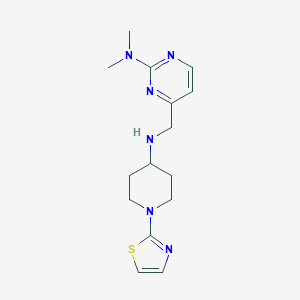 molecular formula C15H22N6S B6762940 N,N-dimethyl-4-[[[1-(1,3-thiazol-2-yl)piperidin-4-yl]amino]methyl]pyrimidin-2-amine 
