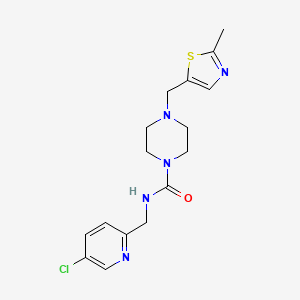 molecular formula C16H20ClN5OS B6762946 N-[(5-chloropyridin-2-yl)methyl]-4-[(2-methyl-1,3-thiazol-5-yl)methyl]piperazine-1-carboxamide 