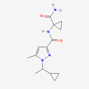 molecular formula C14H20N4O2 B6763158 N-(1-carbamoylcyclopropyl)-1-(1-cyclopropylethyl)-5-methylpyrazole-3-carboxamide 