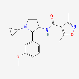 molecular formula C20H25N3O3 B6763506 N-[1-cyclopropyl-2-(3-methoxyphenyl)pyrrolidin-3-yl]-3,5-dimethyl-1,2-oxazole-4-carboxamide 