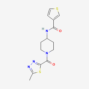 molecular formula C14H16N4O2S2 B6763741 N-[1-(5-methyl-1,3,4-thiadiazole-2-carbonyl)piperidin-4-yl]thiophene-3-carboxamide 