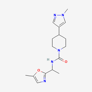 molecular formula C16H23N5O2 B6763766 N-[1-(5-methyl-1,3-oxazol-2-yl)ethyl]-4-(1-methylpyrazol-4-yl)piperidine-1-carboxamide 