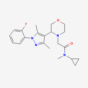 molecular formula C21H27FN4O2 B6763871 N-cyclopropyl-2-[3-[1-(2-fluorophenyl)-3,5-dimethylpyrazol-4-yl]morpholin-4-yl]-N-methylacetamide 