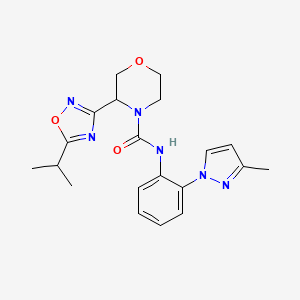 molecular formula C20H24N6O3 B6763878 N-[2-(3-methylpyrazol-1-yl)phenyl]-3-(5-propan-2-yl-1,2,4-oxadiazol-3-yl)morpholine-4-carboxamide 