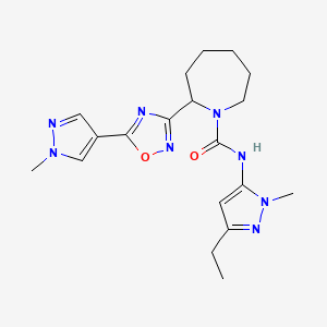 molecular formula C19H26N8O2 B6764093 N-(5-ethyl-2-methylpyrazol-3-yl)-2-[5-(1-methylpyrazol-4-yl)-1,2,4-oxadiazol-3-yl]azepane-1-carboxamide 