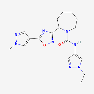 molecular formula C18H24N8O2 B6764147 N-(1-ethylpyrazol-4-yl)-2-[5-(1-methylpyrazol-4-yl)-1,2,4-oxadiazol-3-yl]azepane-1-carboxamide 