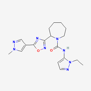 molecular formula C18H24N8O2 B6764275 N-(2-ethylpyrazol-3-yl)-2-[5-(1-methylpyrazol-4-yl)-1,2,4-oxadiazol-3-yl]azepane-1-carboxamide 