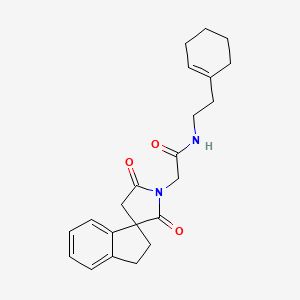 molecular formula C22H26N2O3 B6764522 N-[2-(cyclohexen-1-yl)ethyl]-2-(2',5'-dioxospiro[1,2-dihydroindene-3,3'-pyrrolidine]-1'-yl)acetamide 