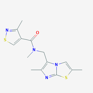 molecular formula C14H16N4OS2 B6764567 N-[(2,6-dimethylimidazo[2,1-b][1,3]thiazol-5-yl)methyl]-N,3-dimethyl-1,2-thiazole-4-carboxamide 
