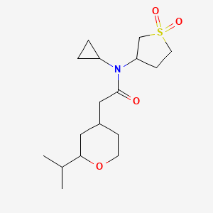 molecular formula C17H29NO4S B6764657 N-cyclopropyl-N-(1,1-dioxothiolan-3-yl)-2-(2-propan-2-yloxan-4-yl)acetamide 