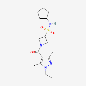 molecular formula C16H26N4O3S B6764785 N-cyclopentyl-1-(1-ethyl-3,5-dimethylpyrazole-4-carbonyl)azetidine-3-sulfonamide 