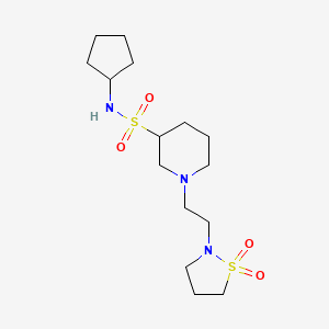 molecular formula C15H29N3O4S2 B6764791 N-cyclopentyl-1-[2-(1,1-dioxo-1,2-thiazolidin-2-yl)ethyl]piperidine-3-sulfonamide 