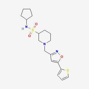 molecular formula C18H25N3O3S2 B6764805 N-cyclopentyl-1-[(5-thiophen-2-yl-1,2-oxazol-3-yl)methyl]piperidine-3-sulfonamide 