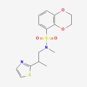 molecular formula C15H18N2O4S2 B6765350 N-methyl-N-[2-(1,3-thiazol-2-yl)propyl]-2,3-dihydro-1,4-benzodioxine-5-sulfonamide 