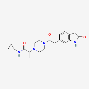 molecular formula C20H26N4O3 B6765418 N-cyclopropyl-2-[4-[2-(2-oxo-1,3-dihydroindol-6-yl)acetyl]piperazin-1-yl]propanamide 