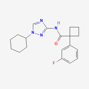 molecular formula C19H23FN4O B6765433 N-(1-cyclohexyl-1,2,4-triazol-3-yl)-1-(3-fluorophenyl)cyclobutane-1-carboxamide 