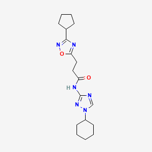 molecular formula C18H26N6O2 B6765438 N-(1-cyclohexyl-1,2,4-triazol-3-yl)-3-(3-cyclopentyl-1,2,4-oxadiazol-5-yl)propanamide 