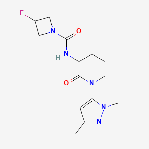 molecular formula C14H20FN5O2 B6765551 N-[1-(2,5-dimethylpyrazol-3-yl)-2-oxopiperidin-3-yl]-3-fluoroazetidine-1-carboxamide 